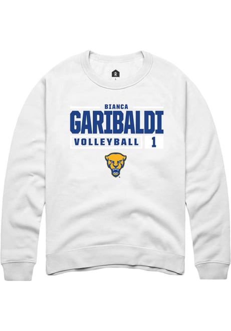 Bianca Garibaldi Rally Mens White Pitt Panthers NIL Stacked Box Crew Sweatshirt