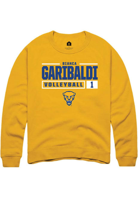 Bianca Garibaldi Rally Mens Gold Pitt Panthers NIL Stacked Box Crew Sweatshirt