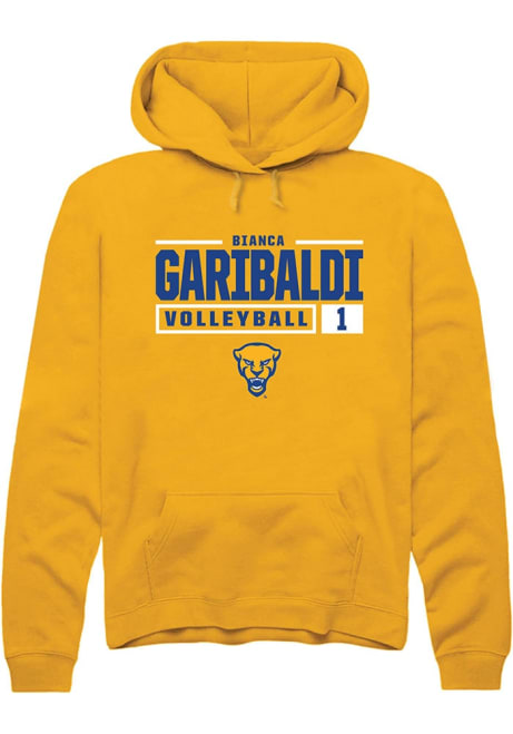 Bianca Garibaldi Rally Mens Gold Pitt Panthers NIL Stacked Box Hooded Sweatshirt