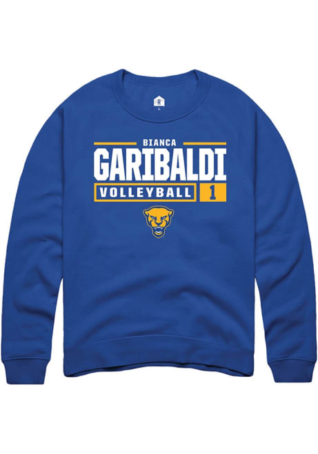 Bianca Garibaldi Rally Mens Blue Pitt Panthers NIL Stacked Box Crew Sweatshirt