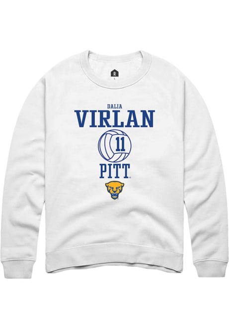 Dalia Virlan Rally Mens White Pitt Panthers NIL Sport Icon Crew Sweatshirt