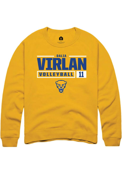 Dalia Virlan Rally Mens Gold Pitt Panthers NIL Stacked Box Crew Sweatshirt