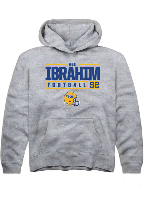 Abe Ibrahim Rally Youth Grey Pitt Panthers NIL Stacked Box Long Sleeve Hooded Sweatshirt