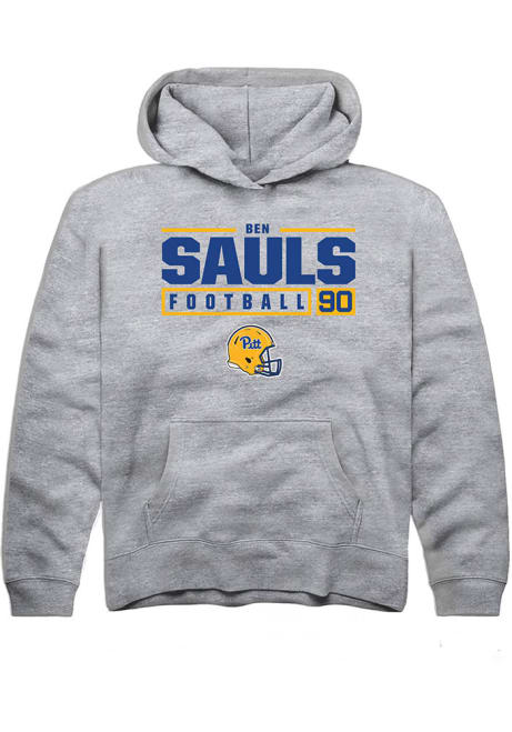 Ben Sauls Rally Youth Grey Pitt Panthers NIL Stacked Box Long Sleeve Hooded Sweatshirt