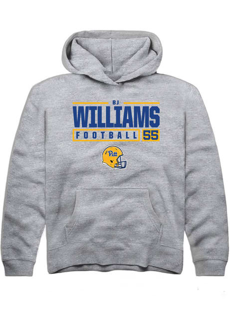 Bj Williams Rally Youth Grey Pitt Panthers NIL Stacked Box Long Sleeve Hooded Sweatshirt