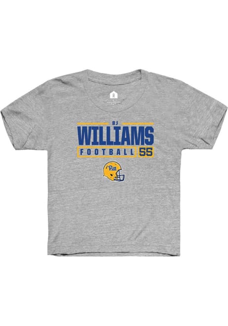 Bj Williams Rally Youth Grey Pitt Panthers NIL Stacked Box Short Sleeve T-Shirt