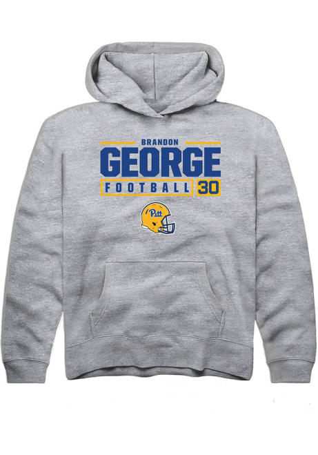 Brandon George Rally Youth Grey Pitt Panthers NIL Stacked Box Long Sleeve Hooded Sweatshirt