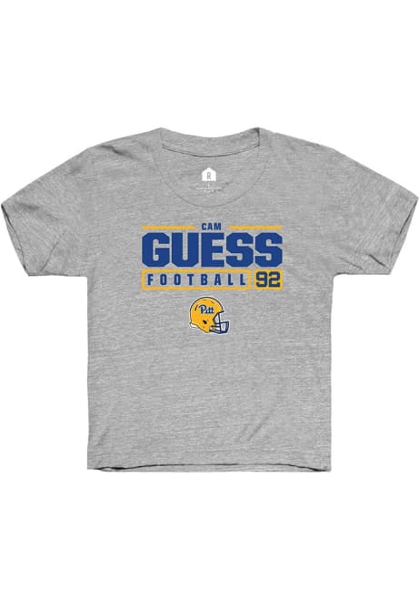 Cam Guess Rally Youth Grey Pitt Panthers NIL Stacked Box Short Sleeve T-Shirt