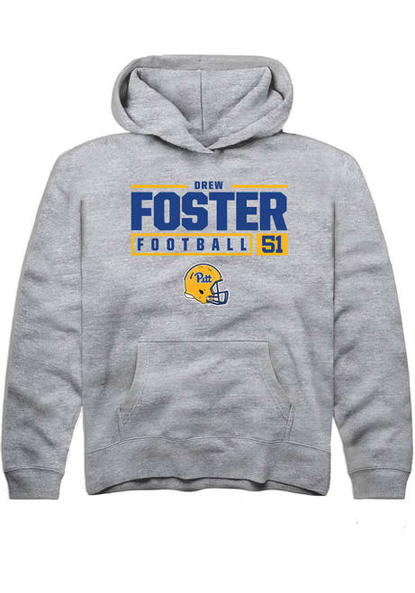 Drew Foster Rally Youth Grey Pitt Panthers NIL Stacked Box Long Sleeve Hooded Sweatshirt