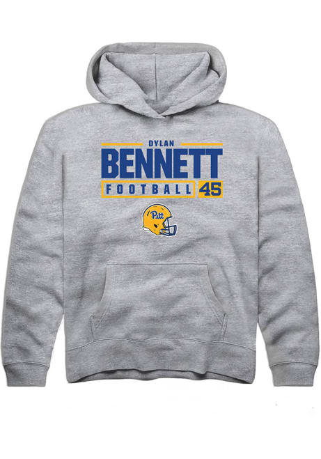 Dylan Bennett Rally Youth Grey Pitt Panthers NIL Stacked Box Long Sleeve Hooded Sweatshirt