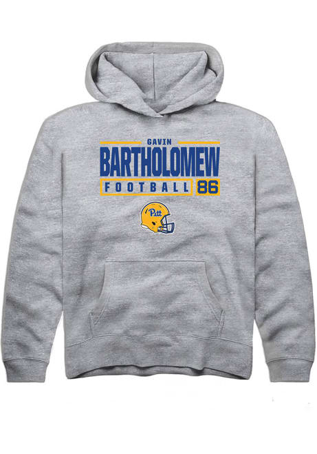 Gavin Bartholomew Rally Youth Grey Pitt Panthers NIL Stacked Box Long Sleeve Hooded Sweatshirt