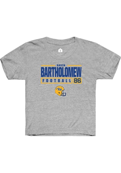 Gavin Bartholomew Rally Youth Grey Pitt Panthers NIL Stacked Box Short Sleeve T-Shirt