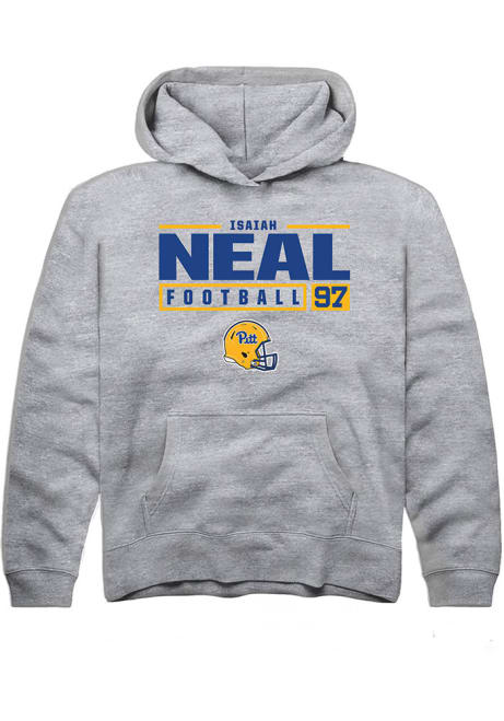 Isaiah Neal Rally Youth Grey Pitt Panthers NIL Stacked Box Long Sleeve Hooded Sweatshirt