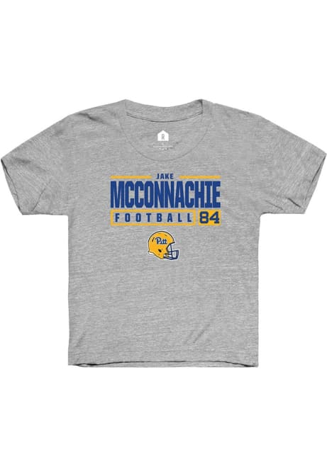 Jake McConnachie Rally Youth Grey Pitt Panthers NIL Stacked Box Short Sleeve T-Shirt