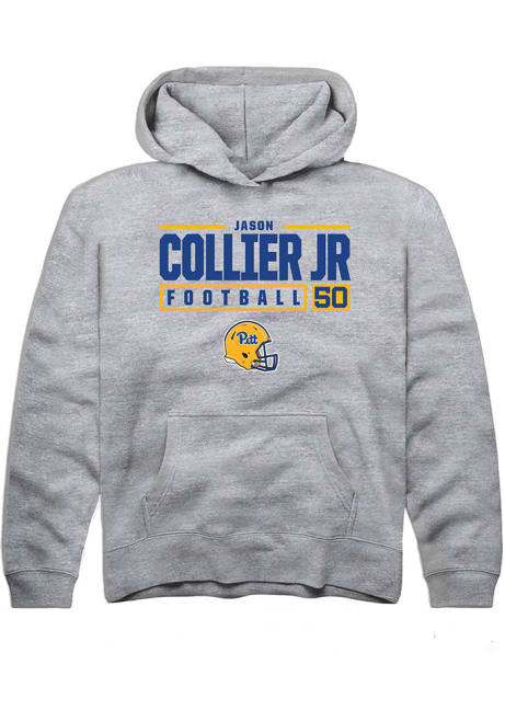 Jason Collier Jr. Rally Youth Grey Pitt Panthers NIL Stacked Box Long Sleeve Hooded Sweatshirt