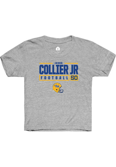 Jason Collier Jr. Rally Youth Grey Pitt Panthers NIL Stacked Box Short Sleeve T-Shirt