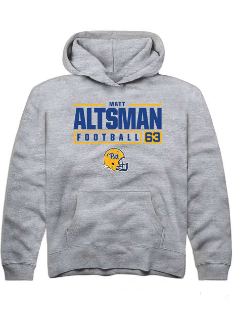 Matt Altsman Rally Youth Grey Pitt Panthers NIL Stacked Box Long Sleeve Hooded Sweatshirt