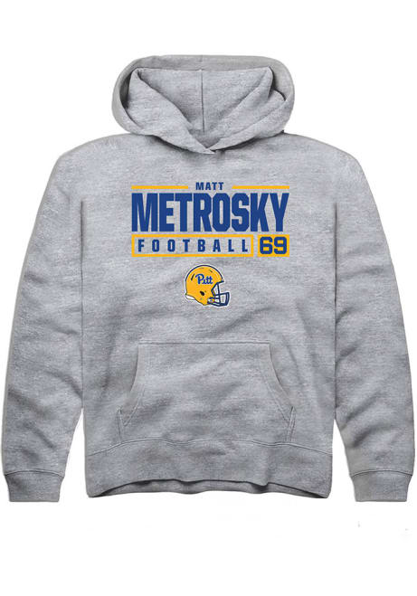 Matt Metrosky Rally Youth Grey Pitt Panthers NIL Stacked Box Long Sleeve Hooded Sweatshirt