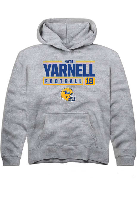 Nate Yarnell Rally Youth Grey Pitt Panthers NIL Stacked Box Long Sleeve Hooded Sweatshirt