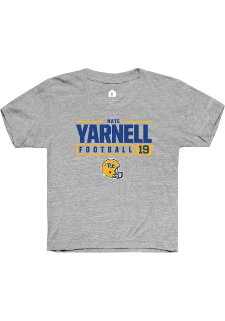 Nate Yarnell Rally Youth Grey Pitt Panthers NIL Stacked Box Short Sleeve T-Shirt