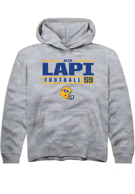 Nick Lapi Rally Youth Grey Pitt Panthers NIL Stacked Box Long Sleeve Hooded Sweatshirt