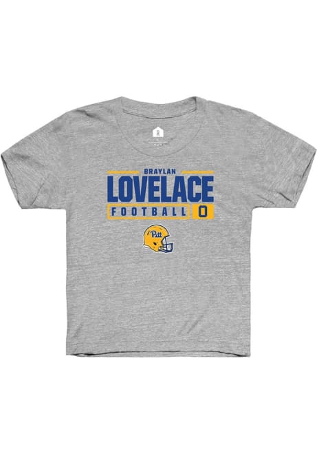 Braylan Lovelace Rally Youth Grey Pitt Panthers NIL Stacked Box Short Sleeve T-Shirt