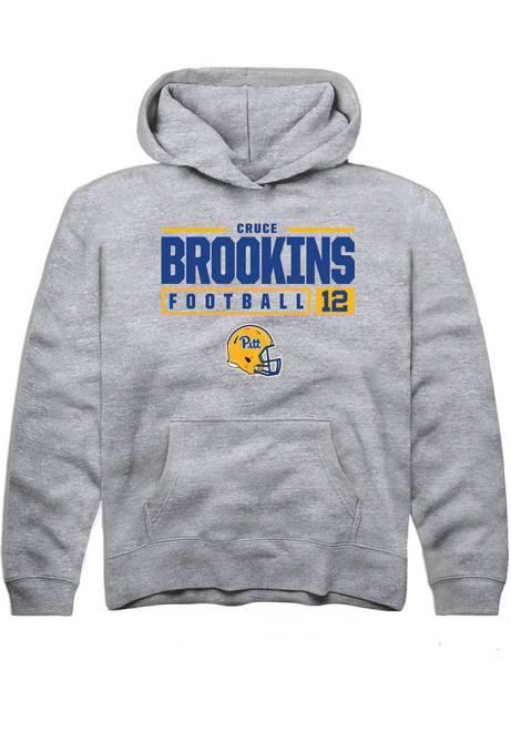 Cruce Brookins Rally Youth Grey Pitt Panthers NIL Stacked Box Long Sleeve Hooded Sweatshirt