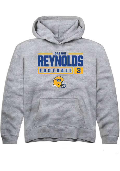 Daejon Reynolds Rally Youth Grey Pitt Panthers NIL Stacked Box Long Sleeve Hooded Sweatshirt