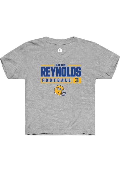 Daejon Reynolds Rally Youth Grey Pitt Panthers NIL Stacked Box Short Sleeve T-Shirt