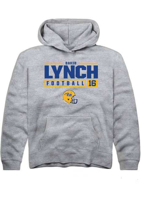 David Lynch Rally Youth Grey Pitt Panthers NIL Stacked Box Long Sleeve Hooded Sweatshirt