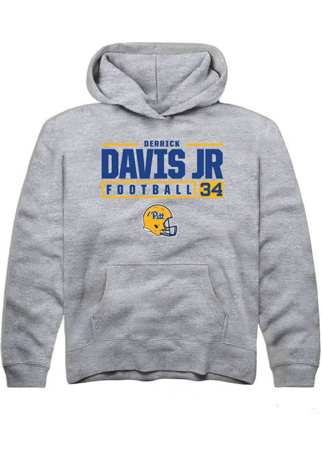 Derrick Davis Jr Rally Youth Grey Pitt Panthers NIL Stacked Box Long Sleeve Hooded Sweatshirt