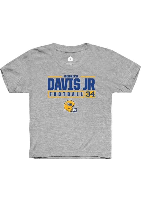 Derrick Davis Jr Rally Youth Grey Pitt Panthers NIL Stacked Box Short Sleeve T-Shirt