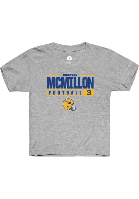 Donovan McMillon Rally Youth Grey Pitt Panthers NIL Stacked Box Short Sleeve T-Shirt