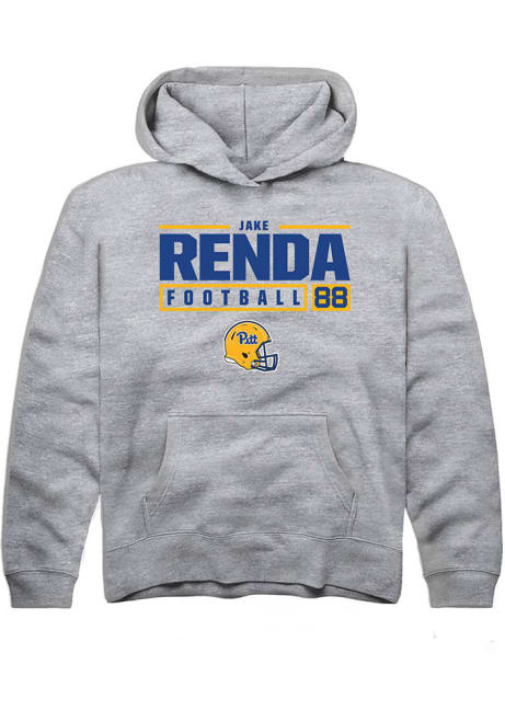 Jake Renda Rally Youth Grey Pitt Panthers NIL Stacked Box Long Sleeve Hooded Sweatshirt