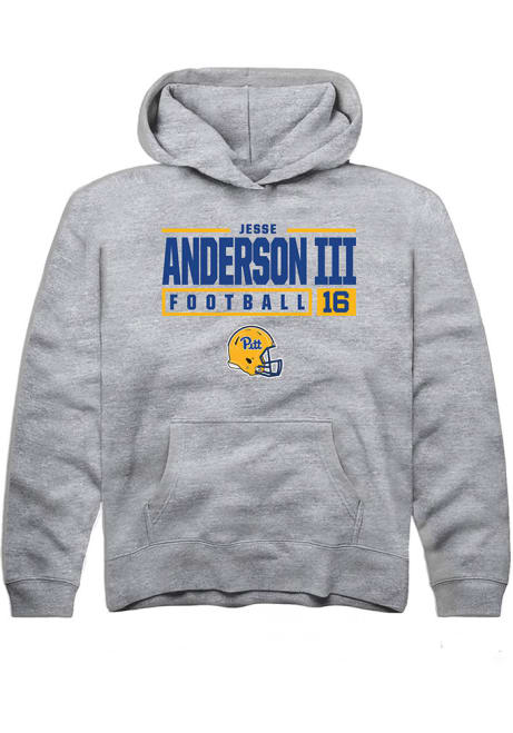 Jesse Anderson lll Rally Youth Grey Pitt Panthers NIL Stacked Box Long Sleeve Hooded Sweatshirt