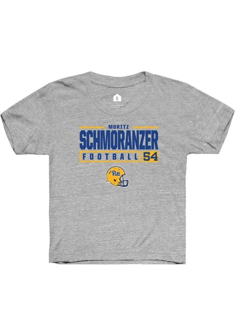 Moritz Schmoranzer Rally Youth Grey Pitt Panthers NIL Stacked Box Short Sleeve T-Shirt