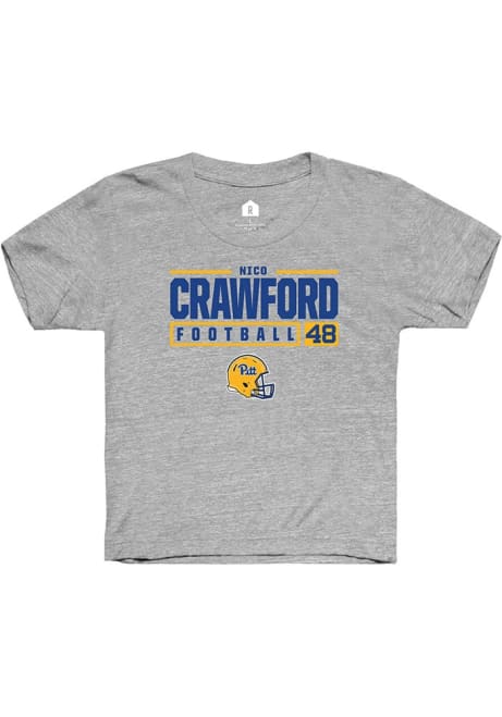 Nico Crawford Rally Youth Grey Pitt Panthers NIL Stacked Box Short Sleeve T-Shirt