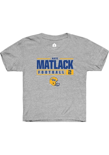 Nate Matlack Rally Youth Grey Pitt Panthers NIL Stacked Box Short Sleeve T-Shirt