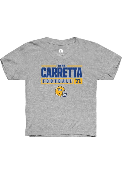 Ryan Carretta Rally Youth Grey Pitt Panthers NIL Stacked Box Short Sleeve T-Shirt