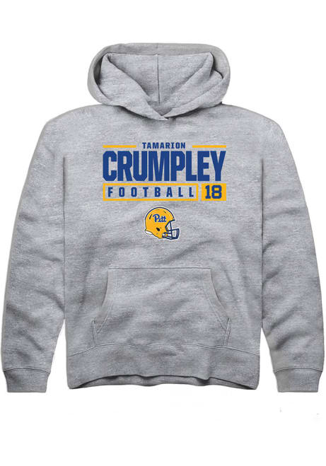 Tamarion Crumpley Rally Youth Grey Pitt Panthers NIL Stacked Box Long Sleeve Hooded Sweatshirt