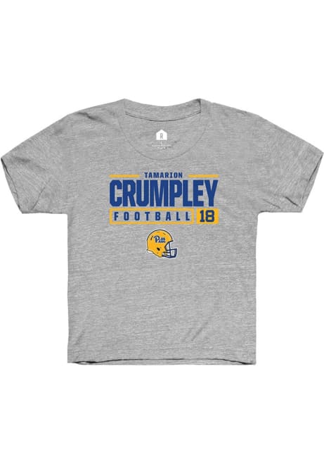 Tamarion Crumpley Rally Youth Grey Pitt Panthers NIL Stacked Box Short Sleeve T-Shirt