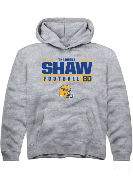 Thaddeus Shaw Rally Youth Grey Pitt Panthers NIL Stacked Box Long Sleeve Hooded Sweatshirt