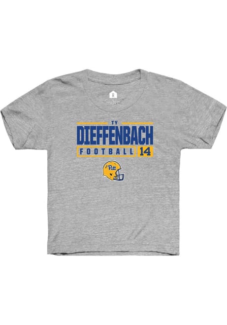 Ty Dieffenbach Rally Youth Grey Pitt Panthers NIL Stacked Box Short Sleeve T-Shirt