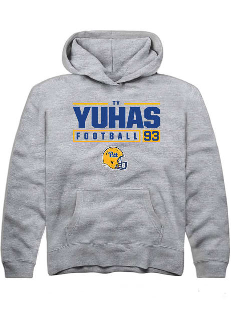 Ty Yuhas Rally Youth Grey Pitt Panthers NIL Stacked Box Long Sleeve Hooded Sweatshirt