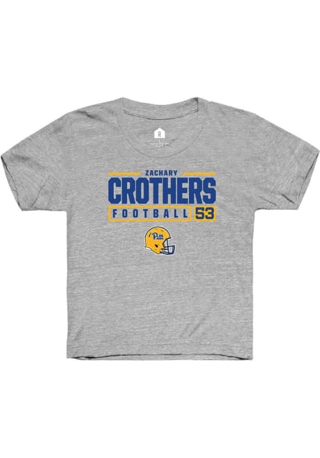 Zachary Crothers Rally Youth Grey Pitt Panthers NIL Stacked Box Short Sleeve T-Shirt