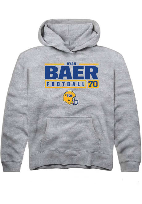 Ryan Baer Rally Youth Grey Pitt Panthers NIL Stacked Box Long Sleeve Hooded Sweatshirt