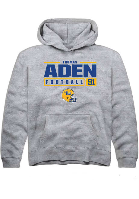 Thomas Aden Rally Youth Grey Pitt Panthers NIL Stacked Box Long Sleeve Hooded Sweatshirt