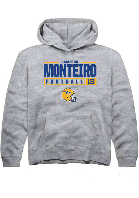 Cameron Monteiro Rally Youth Grey Pitt Panthers NIL Stacked Box Long Sleeve Hooded Sweatshirt