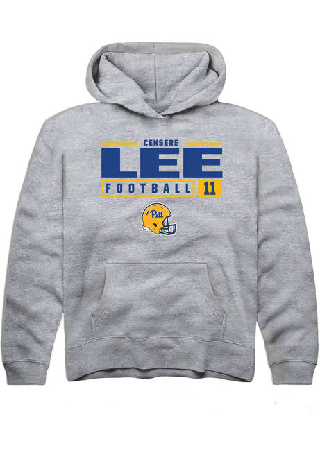 Censere Lee Rally Youth Grey Pitt Panthers NIL Stacked Box Long Sleeve Hooded Sweatshirt