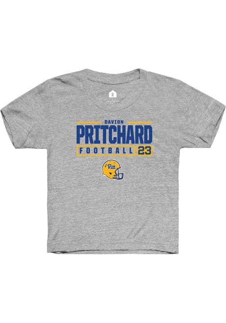 Davion Pritchard Rally Youth Grey Pitt Panthers NIL Stacked Box Short Sleeve T-Shirt